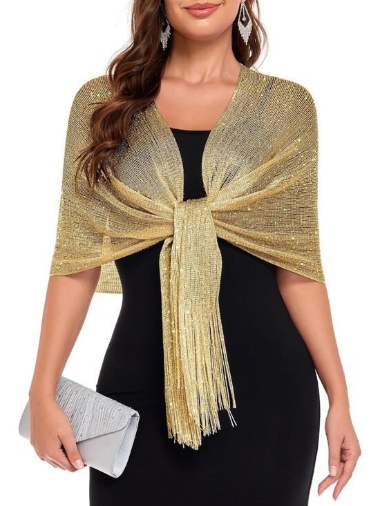 Accessories - Sparkly Metallic Evening Shawl Wrap for Dresses - Women's Elegant Accessory